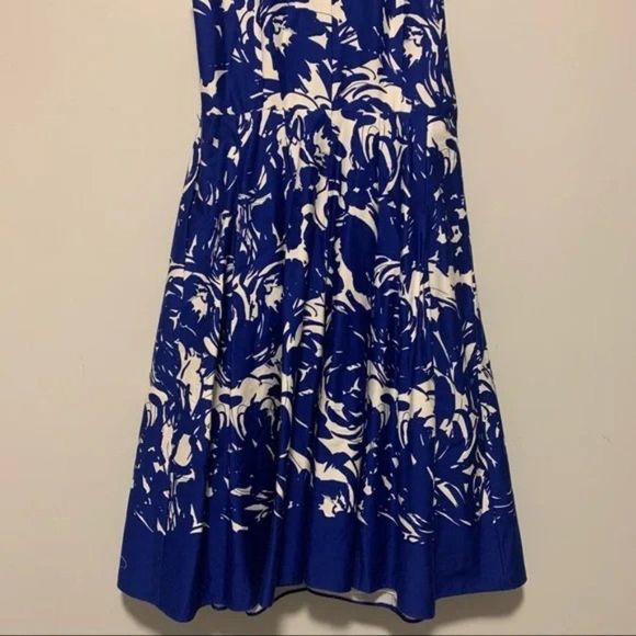 Jones New York Blue White Abstract Floral Print Midi Knit Pull Over Dress Size 8 - Picture 11 of 12